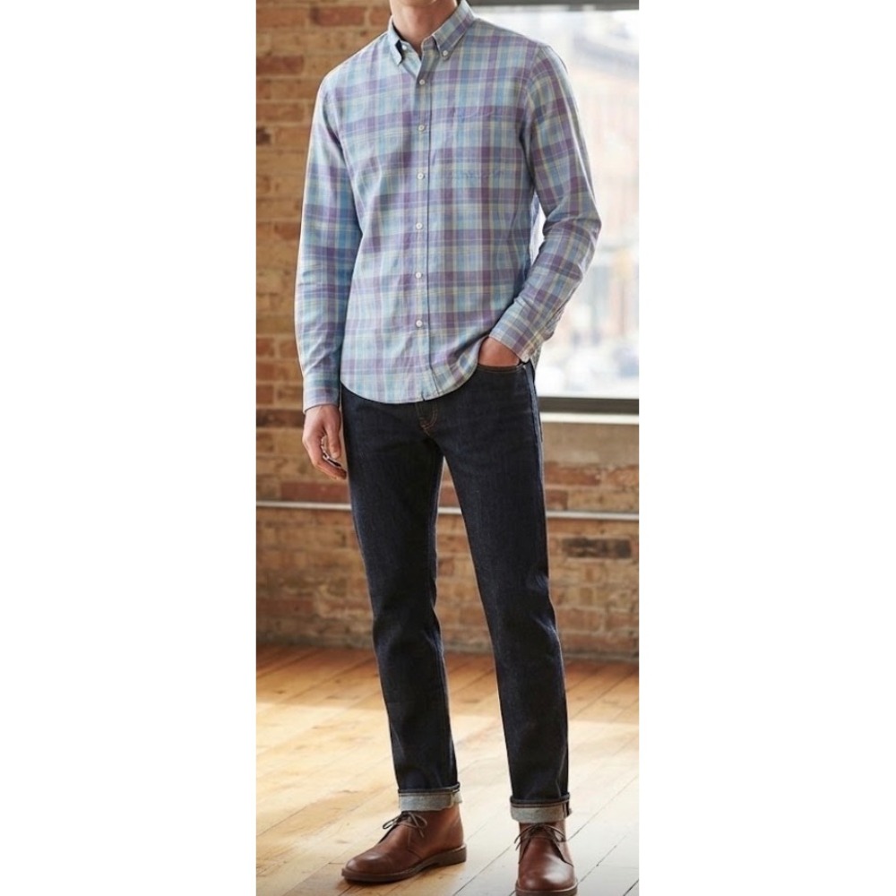 J.Crew Plaid Button Down Shirt Mens XLT Blue Purple Yellow Cotton Classic Fit